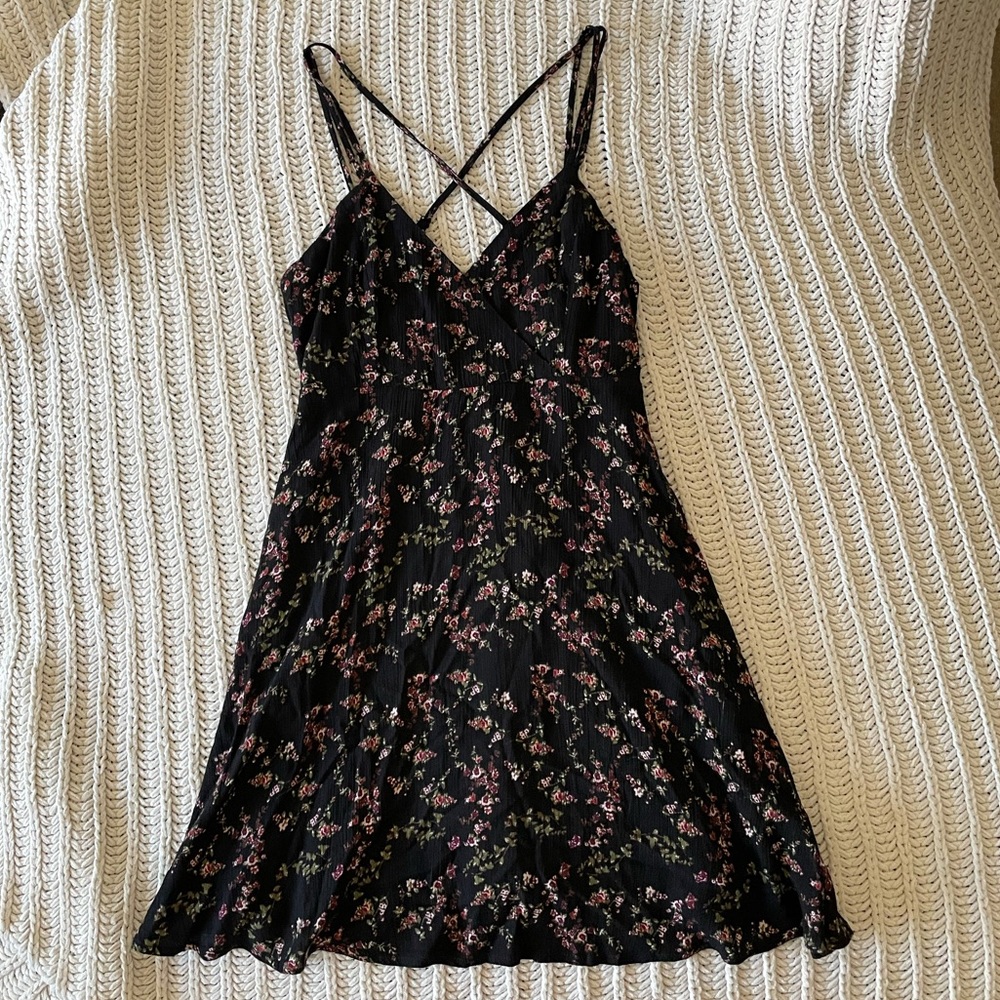 Black floral dress with low back